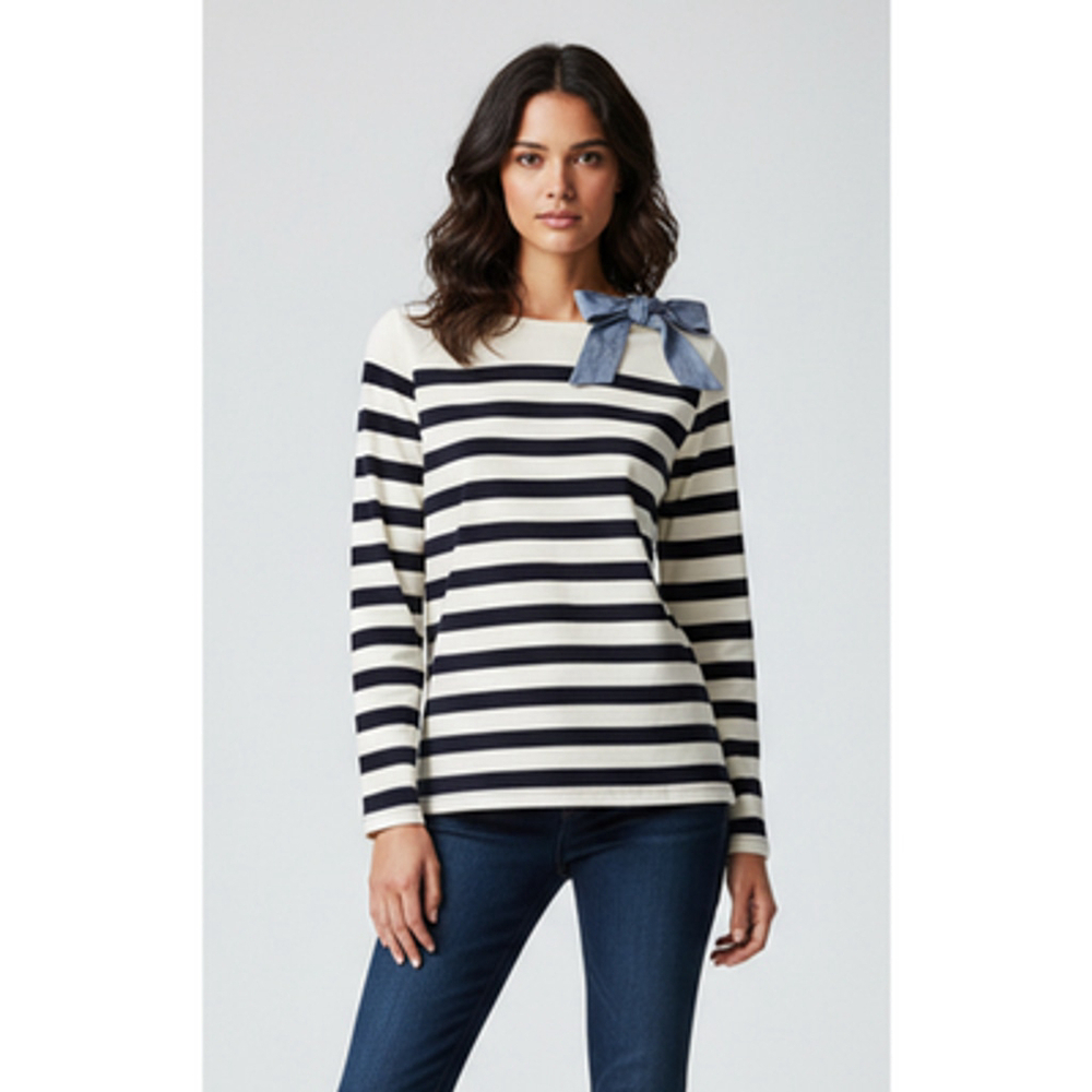 Talbots Striped Chambray Bowtie Top Petite Small